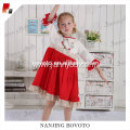 Mandarin half-sleeve embroidery one-piece dress red&white